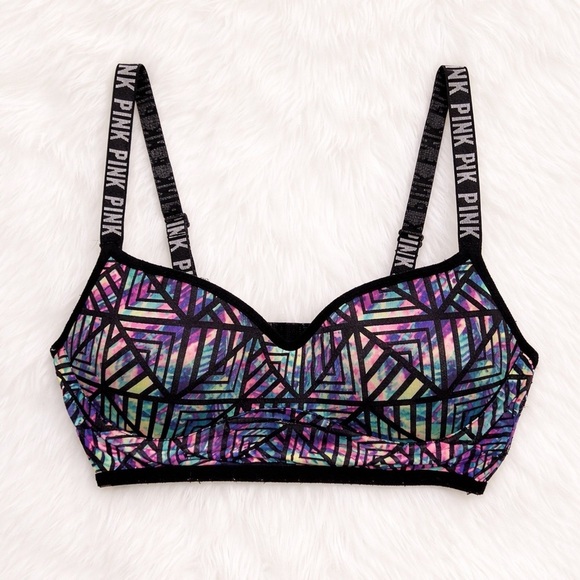 PINK Victoria's Secret Other - PINK Victoria’s Secret Geometric Strappy Back Bralette Size Small Colorful Logo
